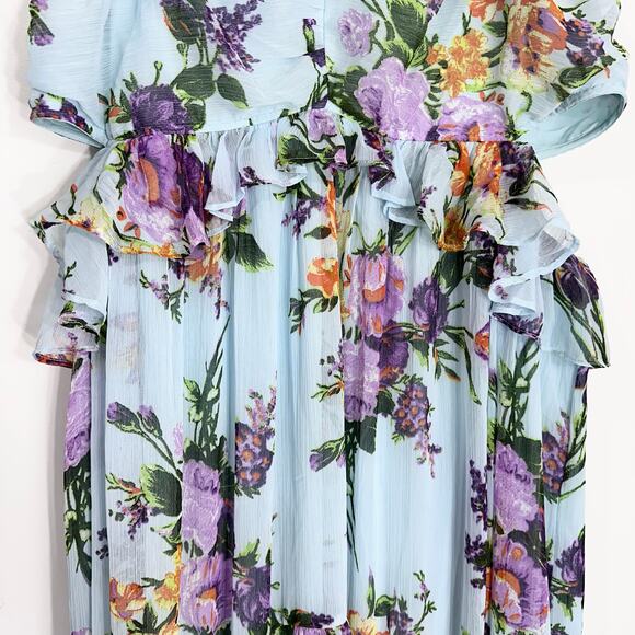 NWT ASOS Curve Ruffle Cut Out High Low Off Shoulder Floral Maxi | Blue | SZ 18 - Picture 7 of 14